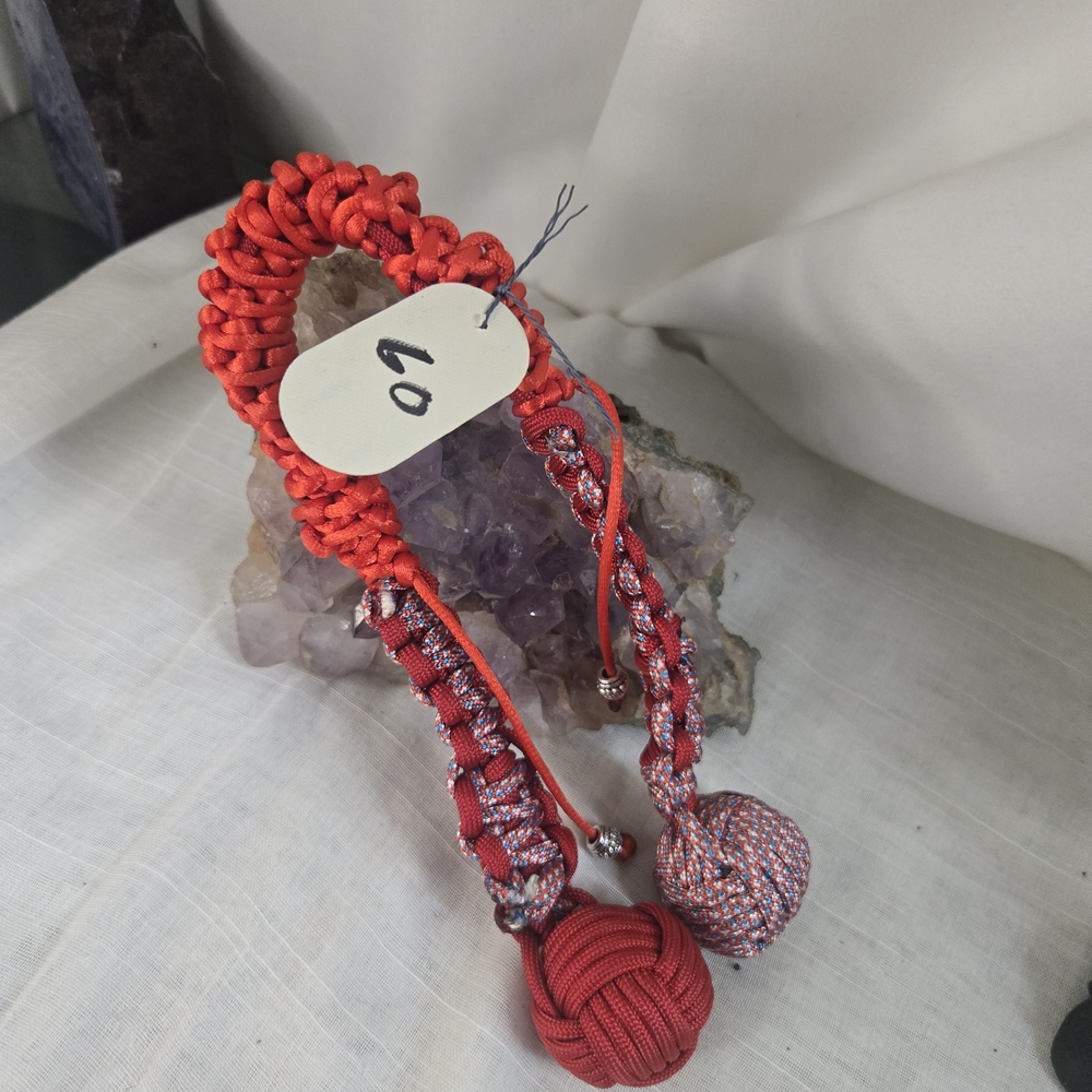 Red and Silver Paracord Nunchuck/monkeyballs